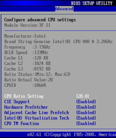 Interface du BIOS